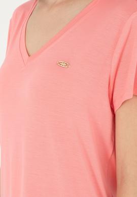 Kadın Somon V Yaka Basic Tişört - 50280019073