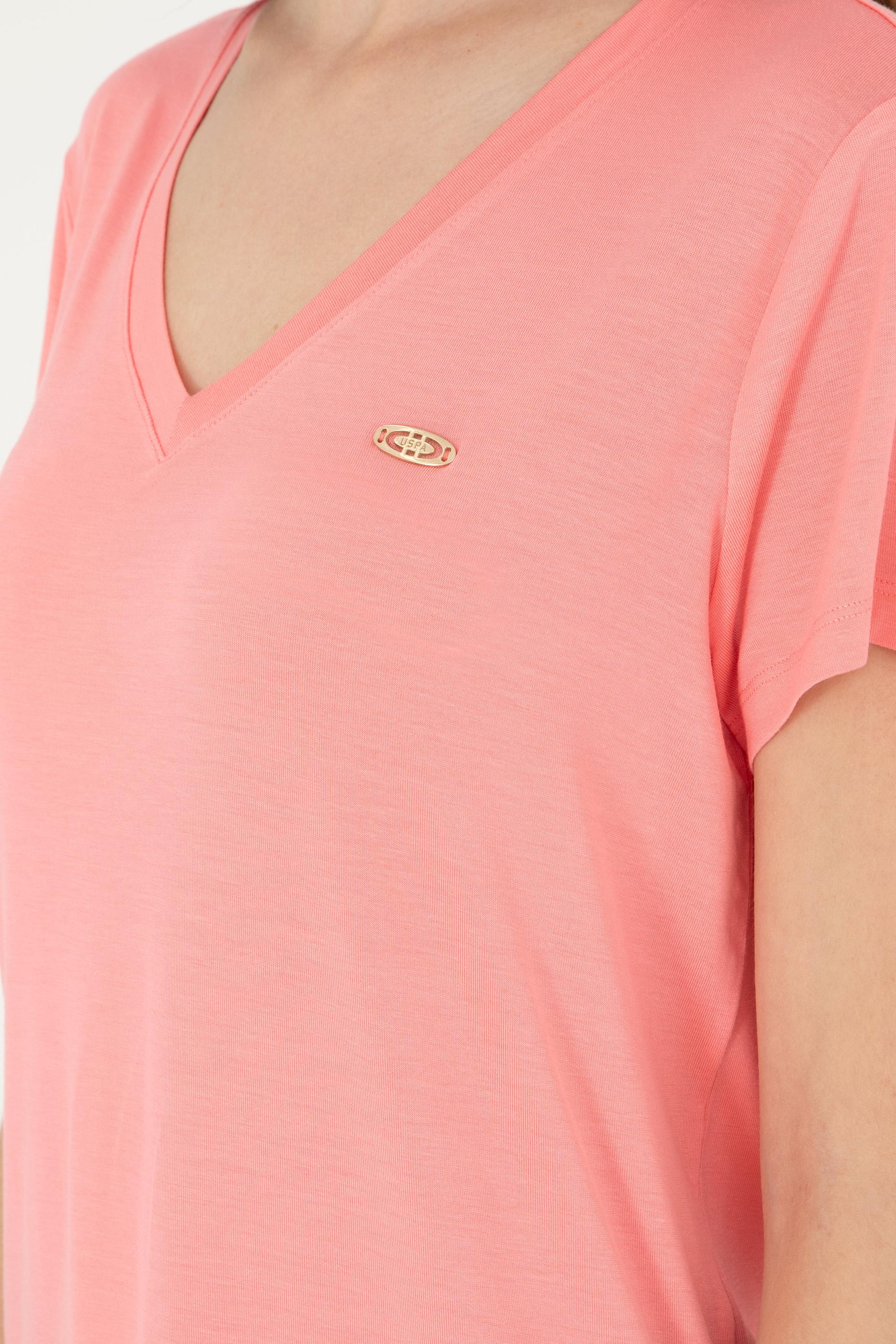 Kadın Somon V Yaka Basic Tişört