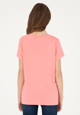 Kadın Somon V Yaka Basic Tişört - 50280019073