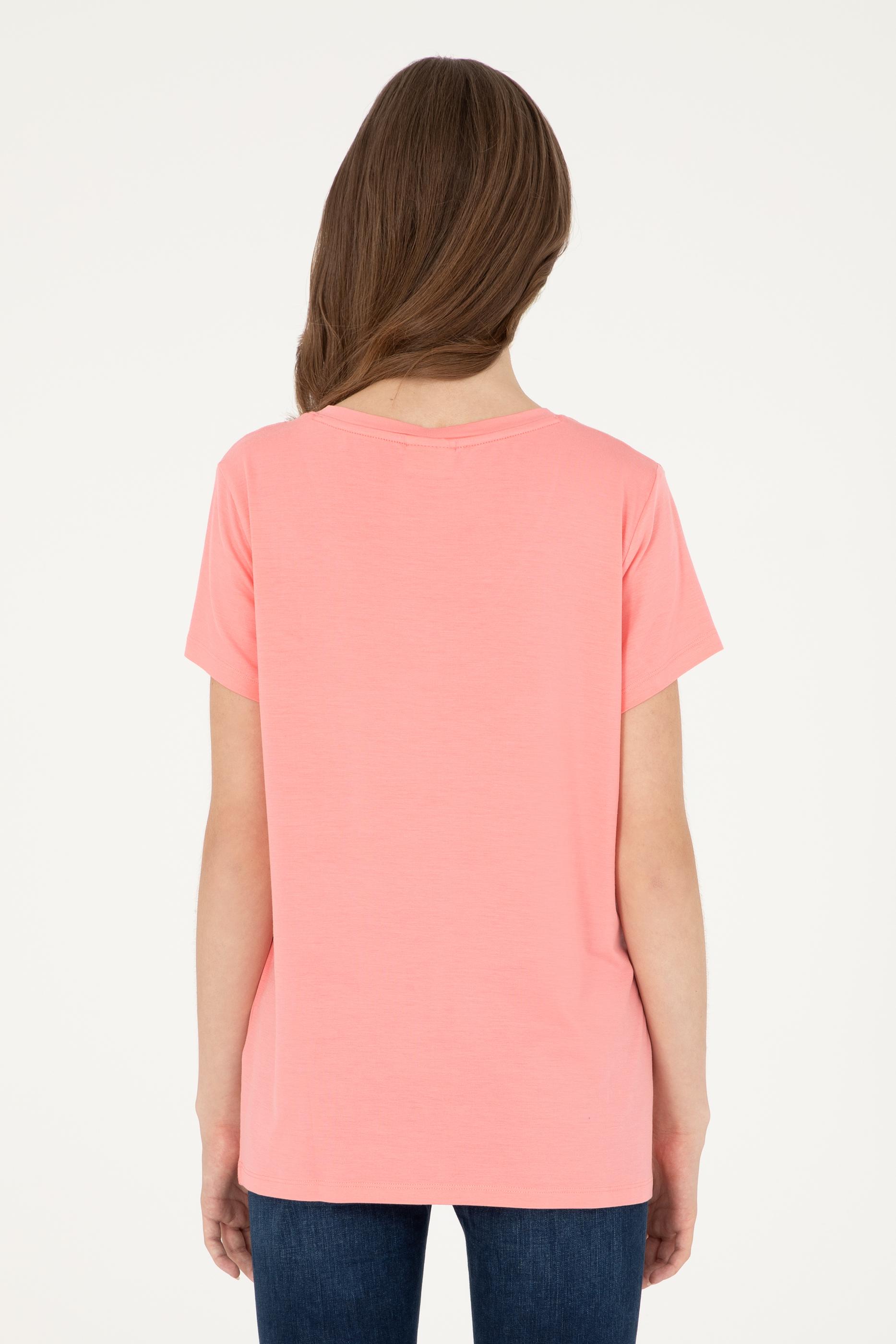 Kadın Somon V Yaka Basic Tişört