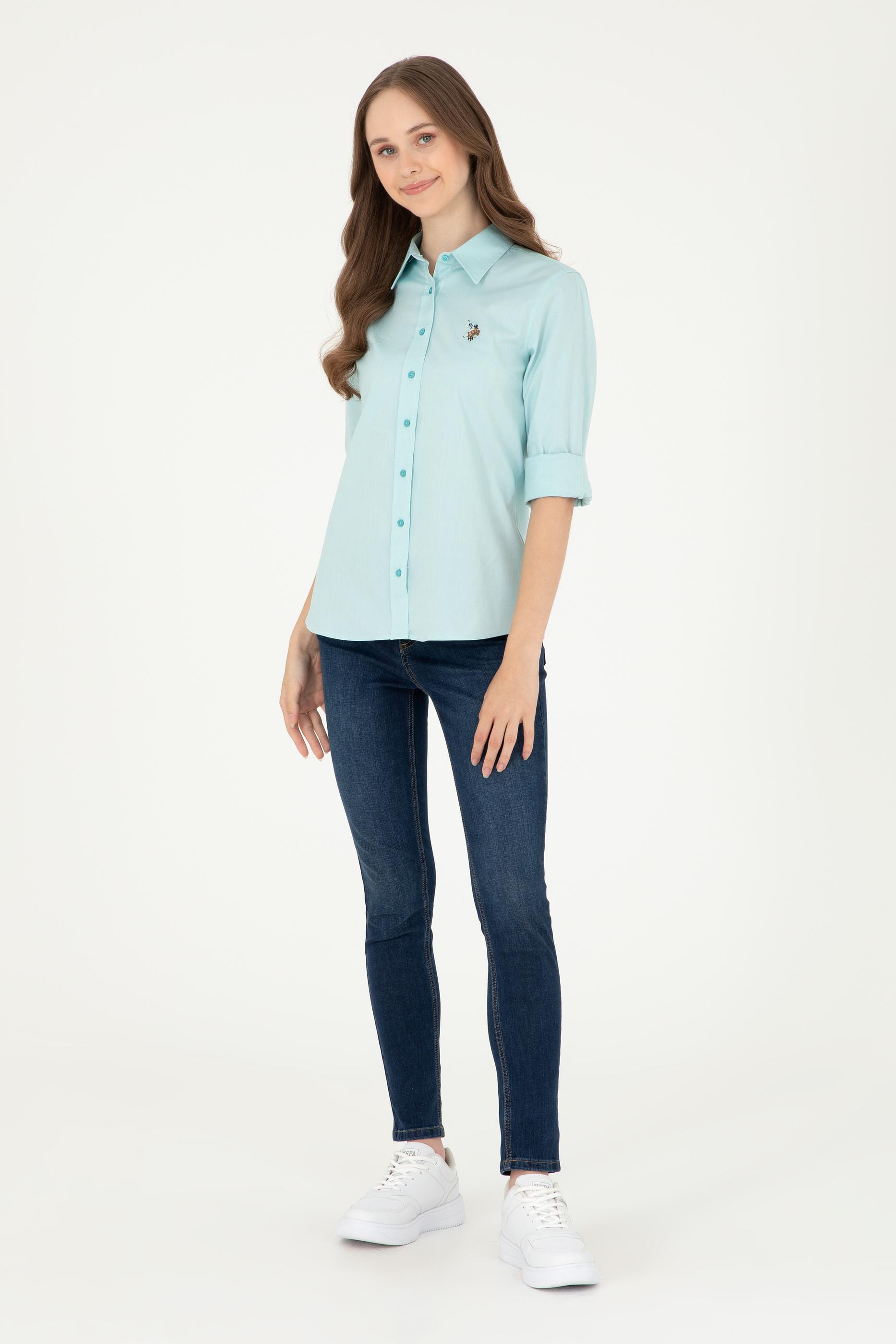 Kadın Mint Uzun Kollu Basic Gömlek