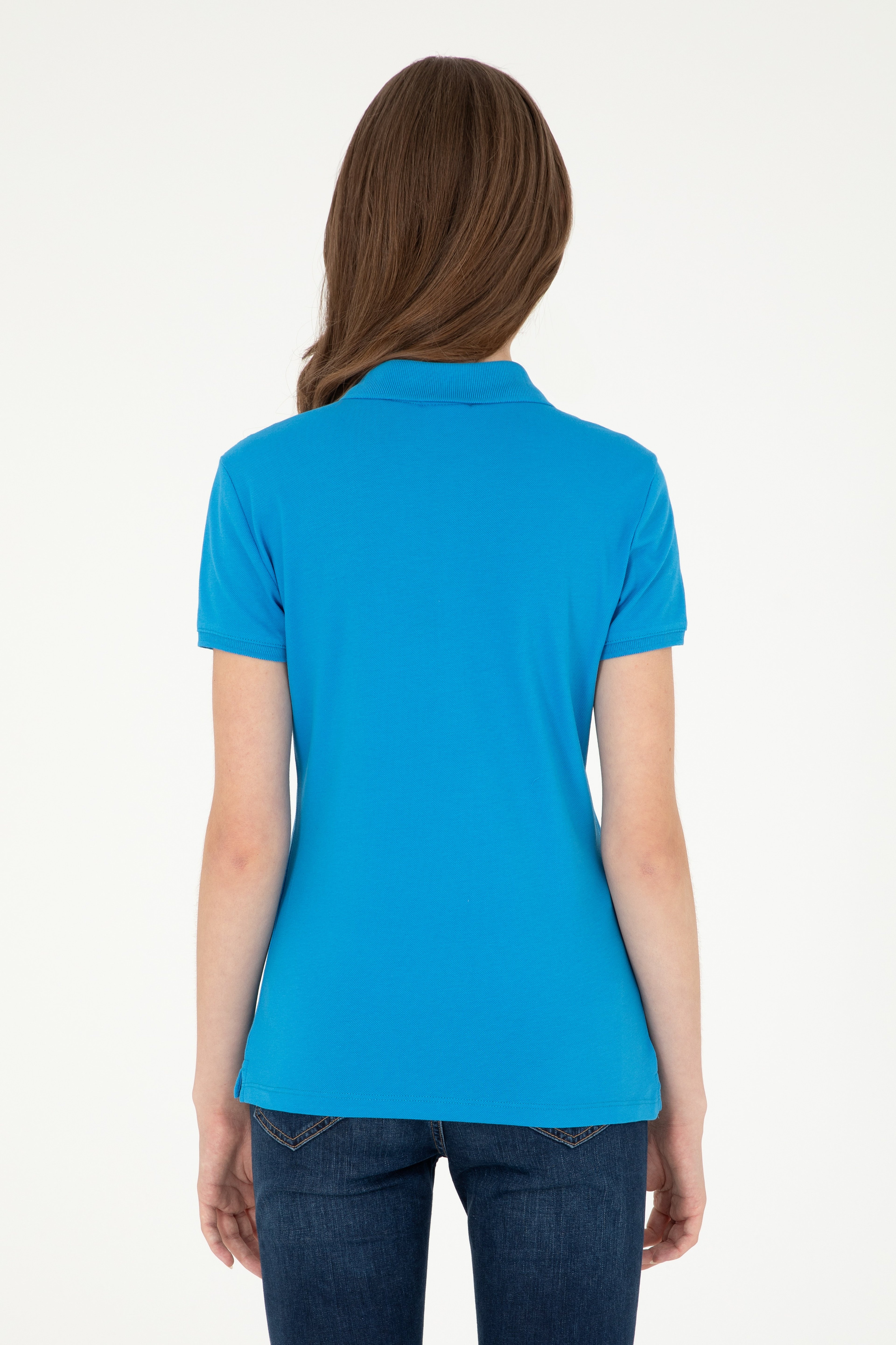 Kadın Saks Basic Polo Yaka Tişört - Image 5