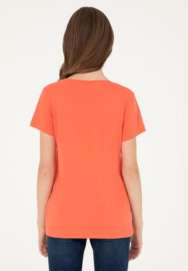 Kadın Nar Çiçeği Bisiklet Yaka Basic Tişört - 50280036086