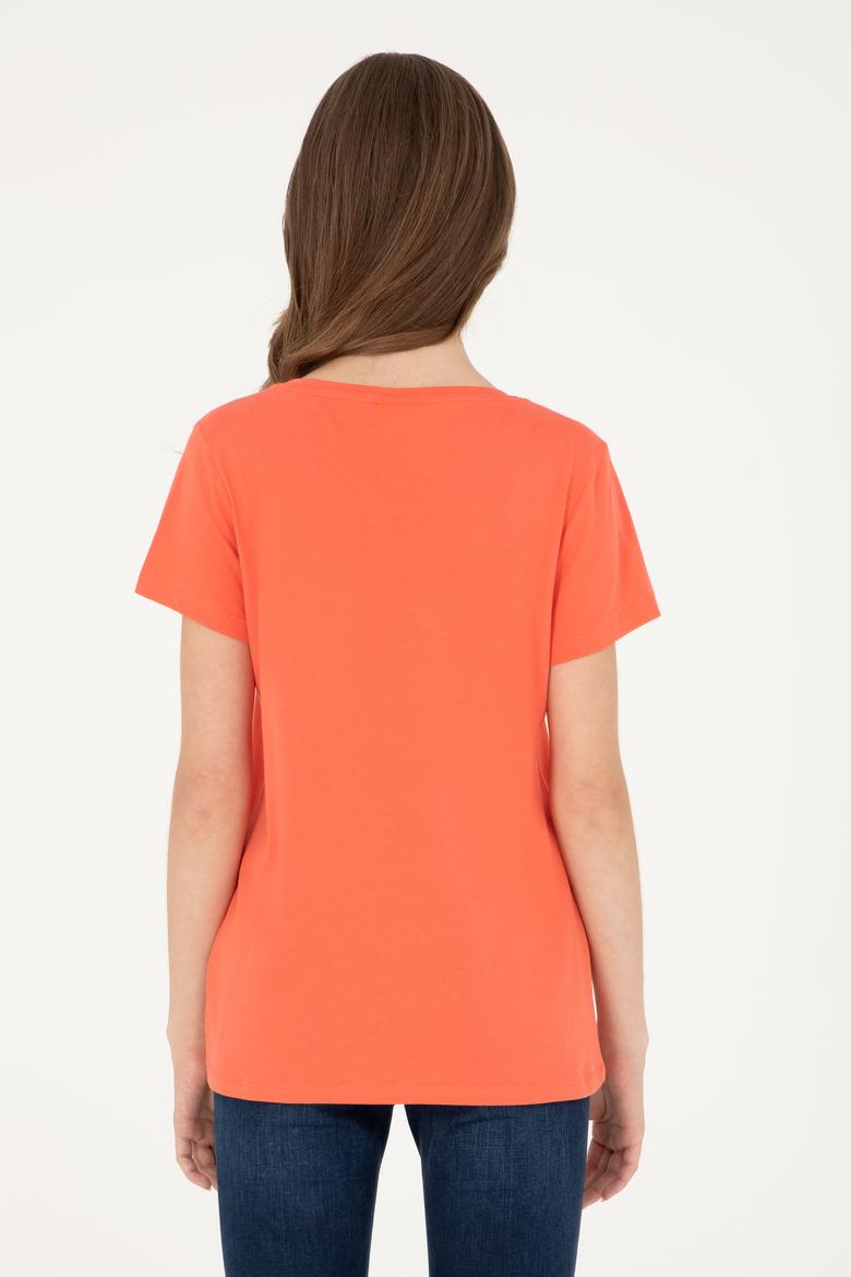 Kadın Nar Çiçeği Bisiklet Yaka Basic Tişört - 50280036086