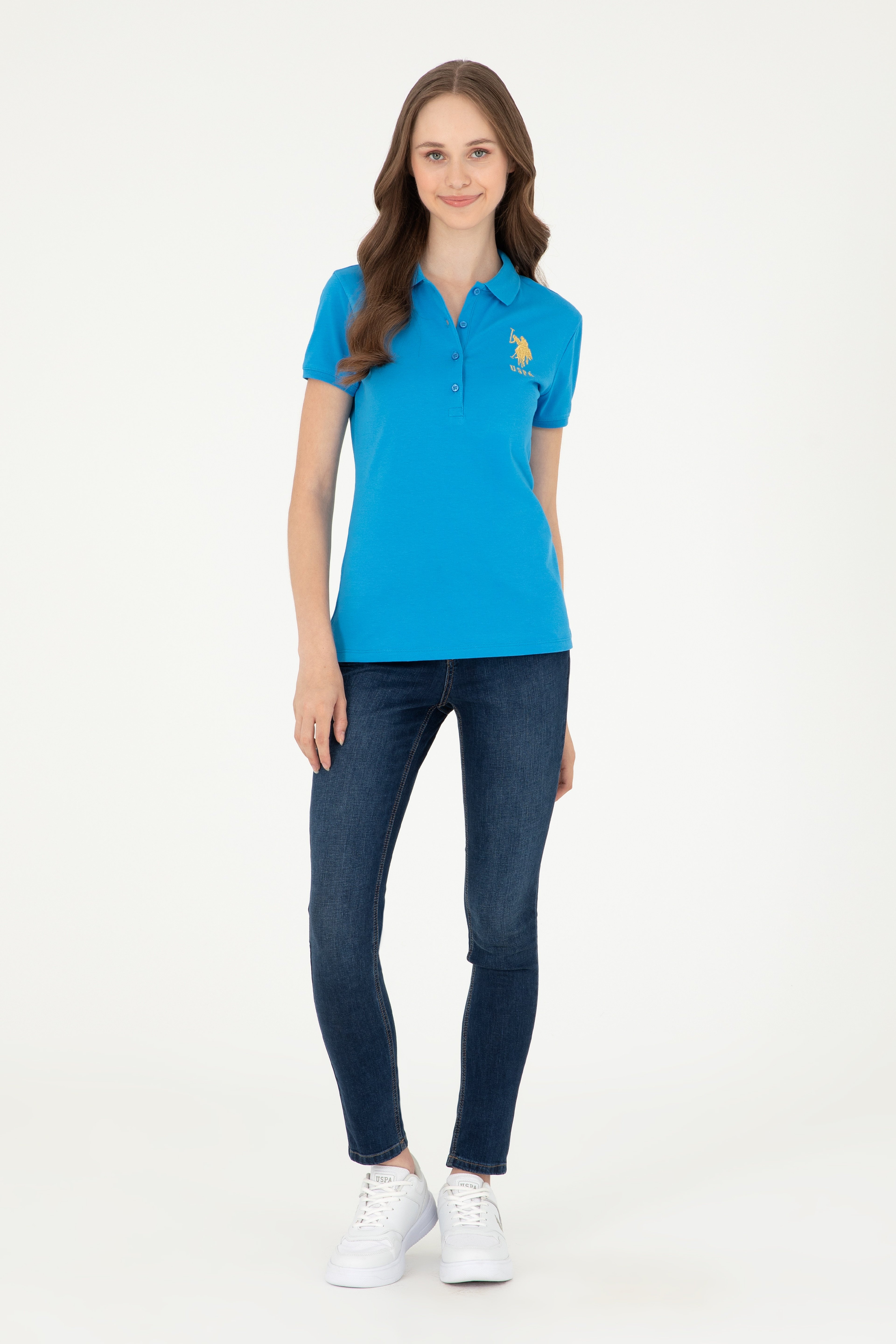 Kadın Saks Basic Polo Yaka Tişört - Image 4