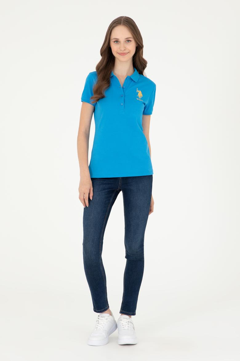 Kadın Saks Basic Polo Yaka Tişört - 50280071051