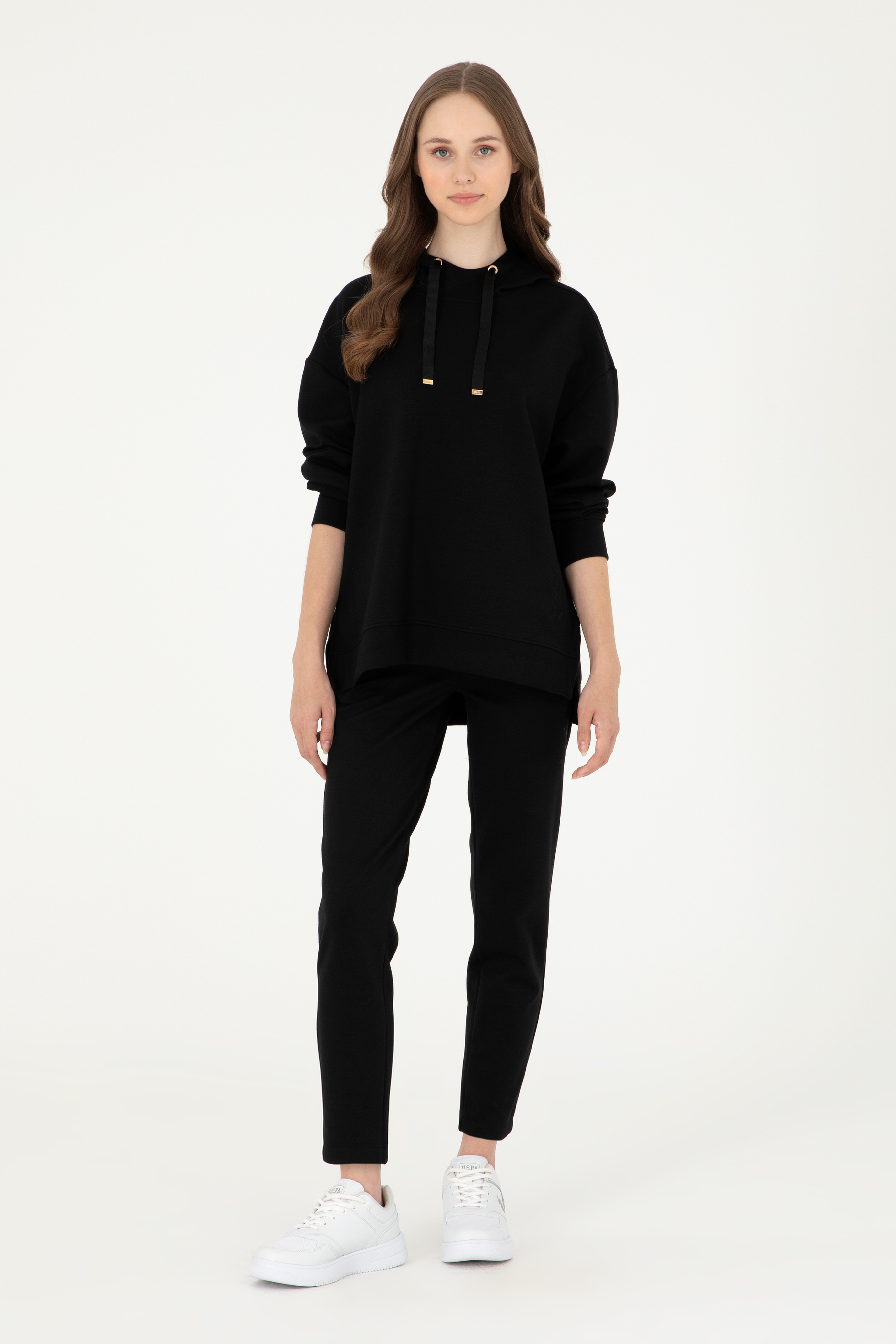 Kadın Siyah Kapüşonlu Sweatshirt - Image 4