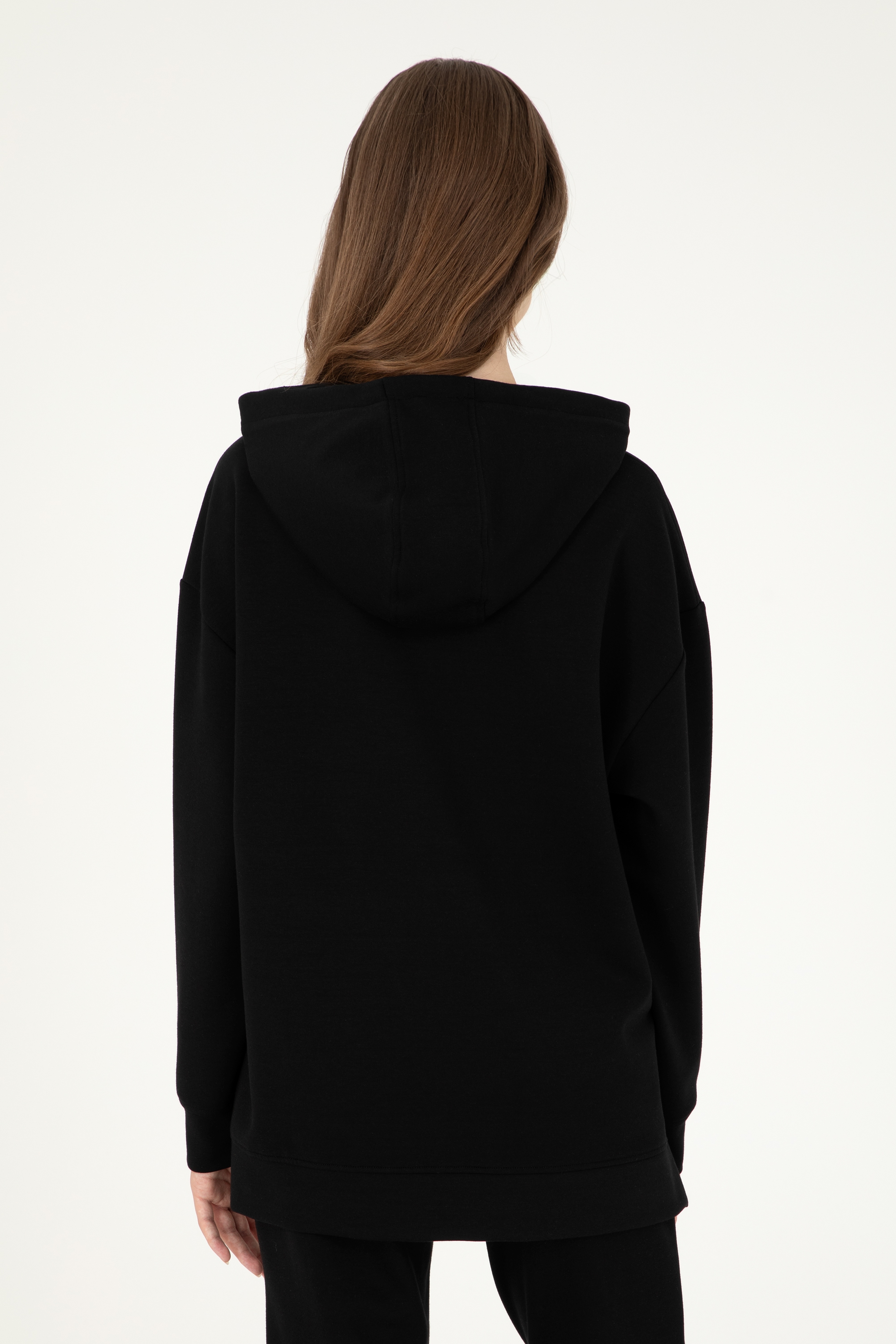 Kadın Siyah Kapüşonlu Sweatshirt - Image 5