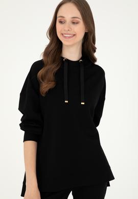 Kadın Siyah Kapüşonlu Sweatshirt - 50296940045
