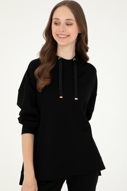 Kadın Siyah Kapüşonlu Sweatshirt