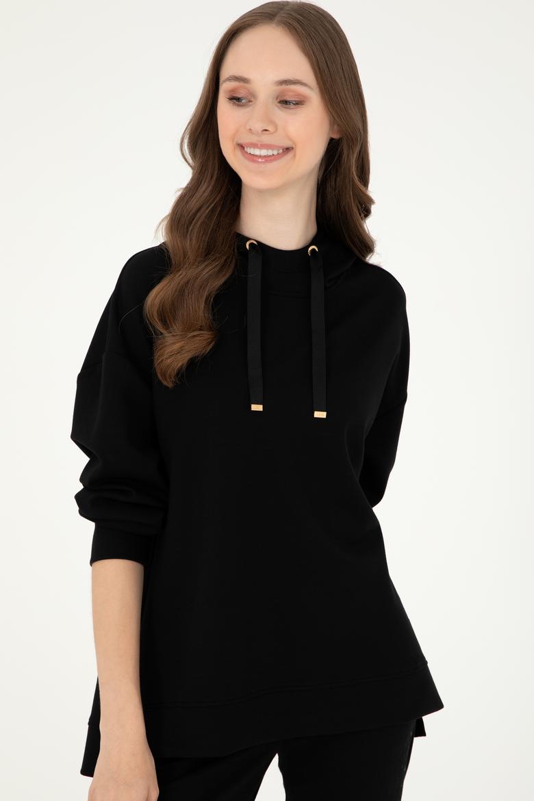 Kadın Siyah Kapüşonlu Sweatshirt - 50296940045