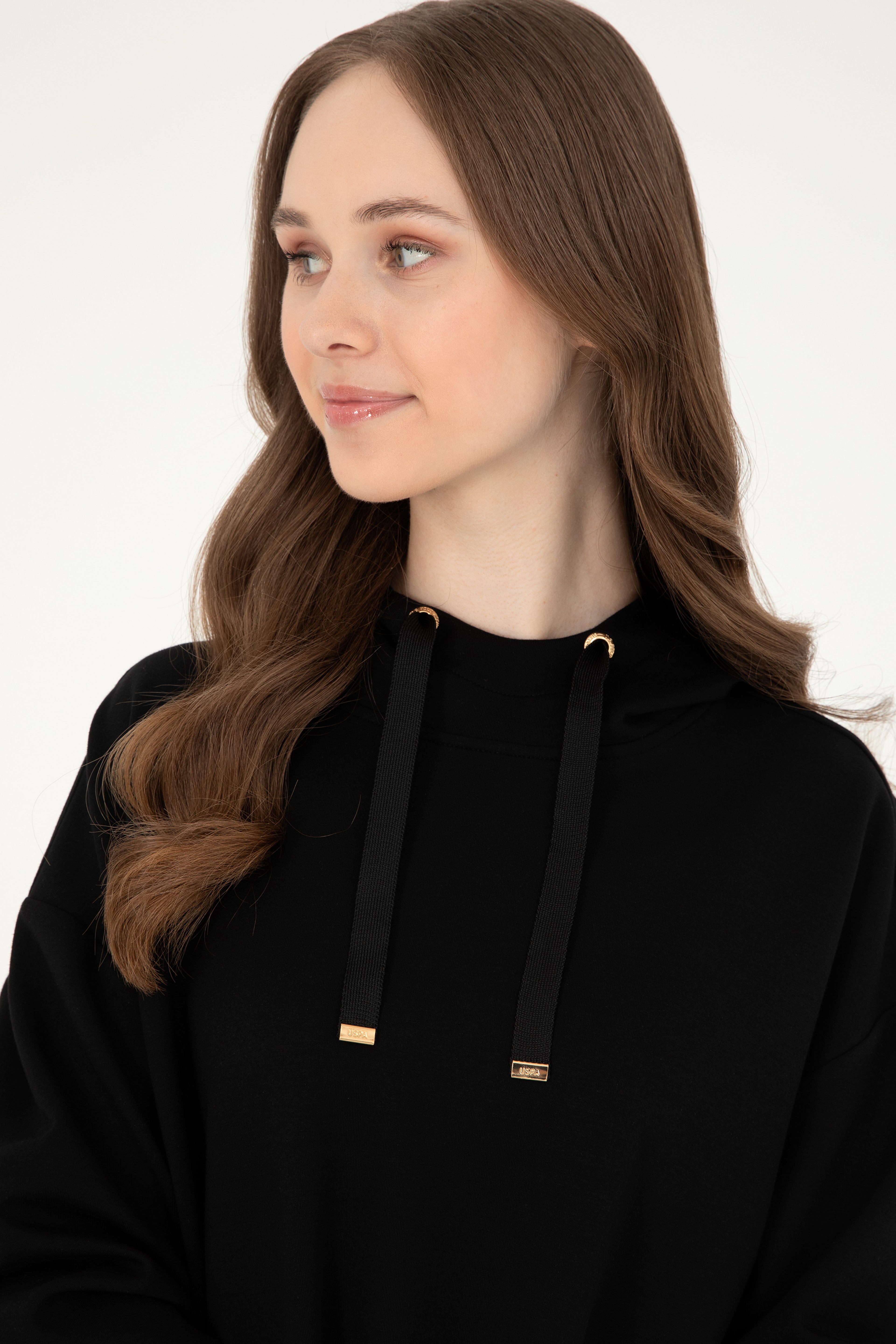 Kadın Siyah Kapüşonlu Sweatshirt - Image 2