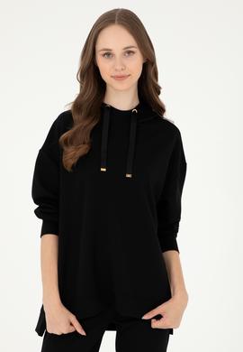 Kadın Siyah Kapüşonlu Sweatshirt - 50296940045