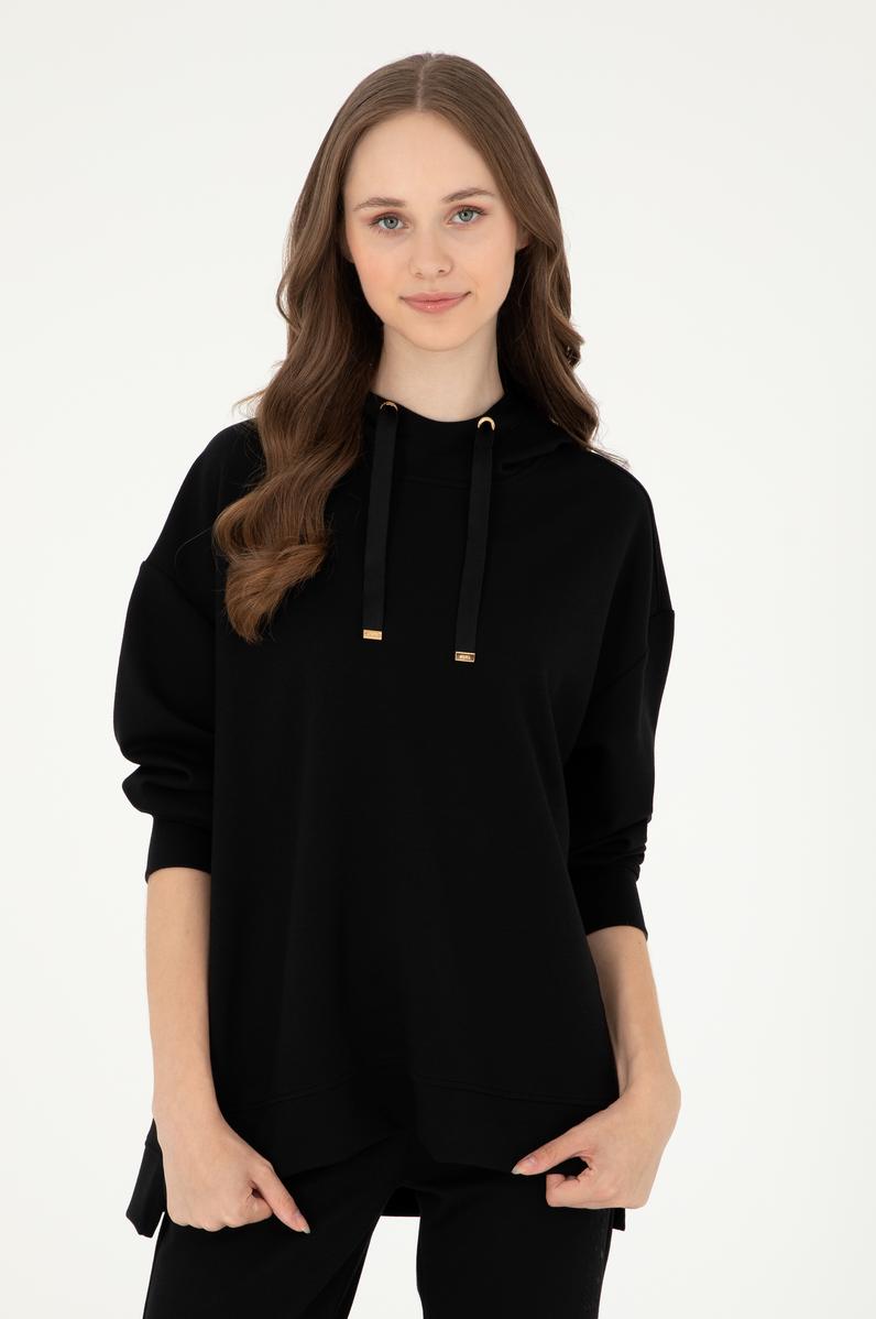 Kadın Siyah Kapüşonlu Sweatshirt