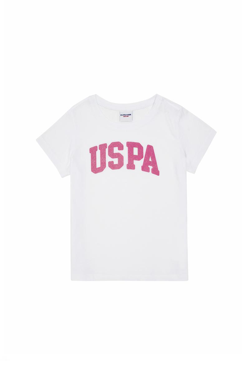 Kız Çocuk Beyaz Bisiklet Yaka Basic Tişört