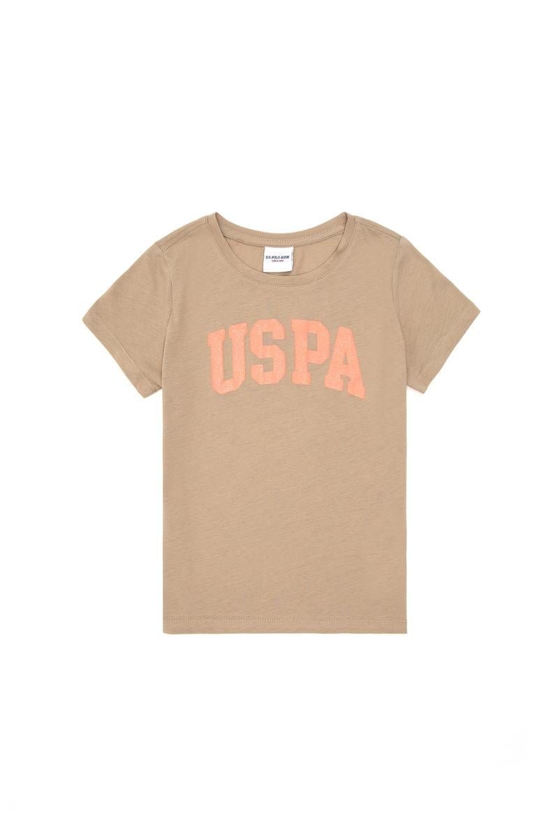 Kız Çocuk Açık Haki Bisiklet Yaka Basic Tişört