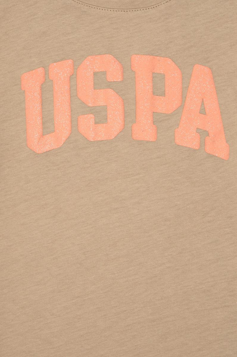 Kız Çocuk Açık Haki Bisiklet Yaka Basic Tişört