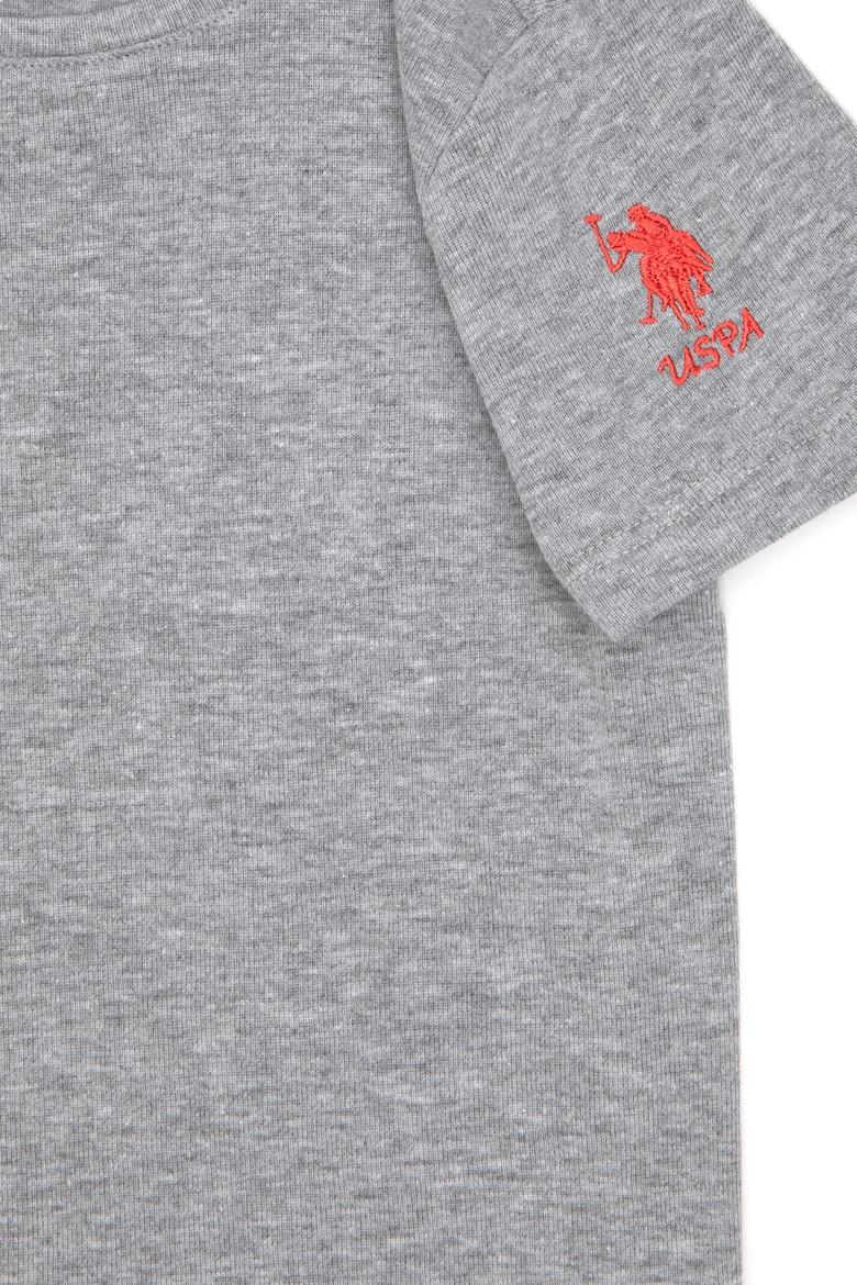 Kız Çocuk Gri Melanj Bisiklet Yaka Basic Tişört - 50294568036