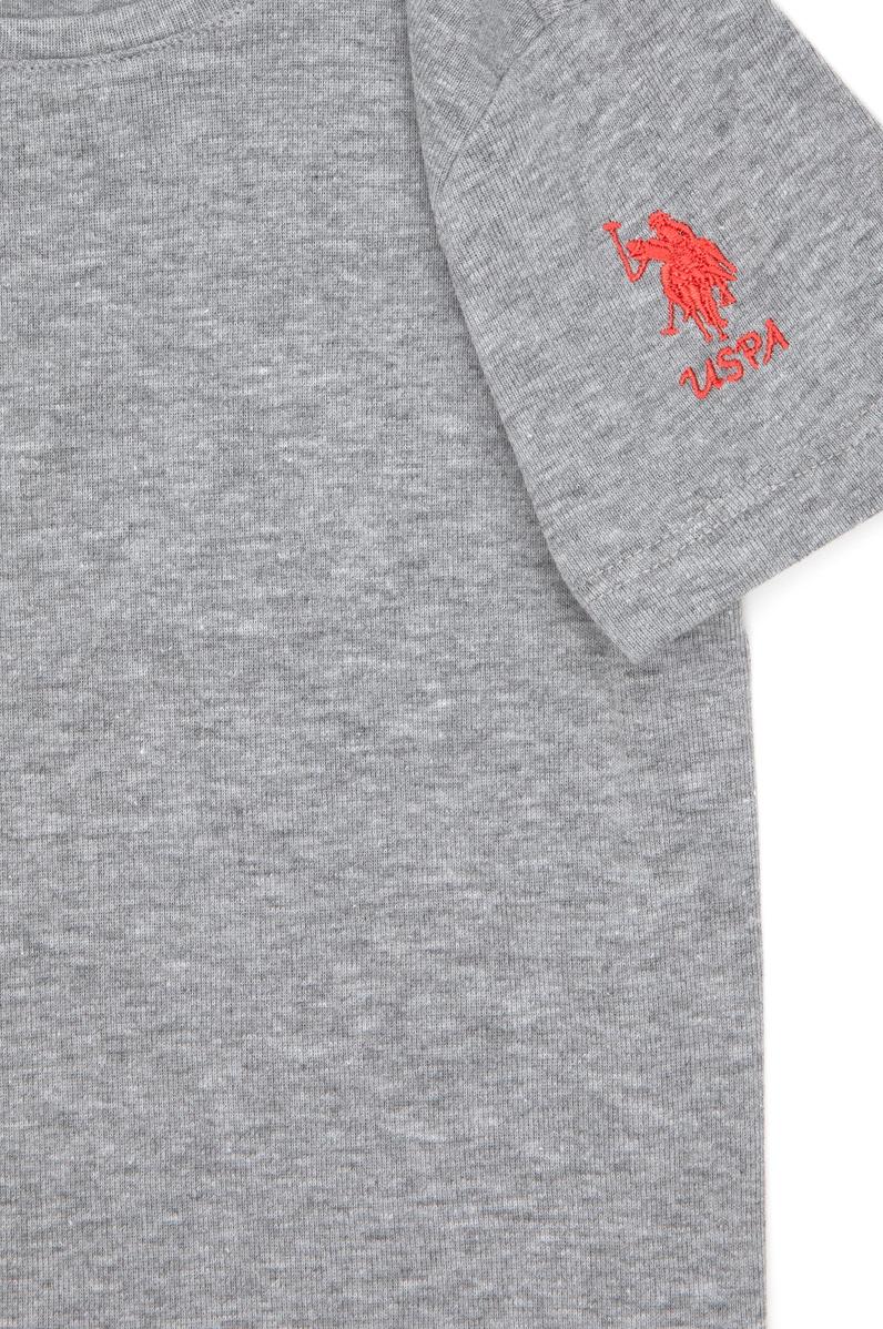 Kız Çocuk Gri Melanj Bisiklet Yaka Basic Tişört