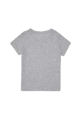 Kız Çocuk Gri Melanj Bisiklet Yaka Basic Tişört - 50294568036