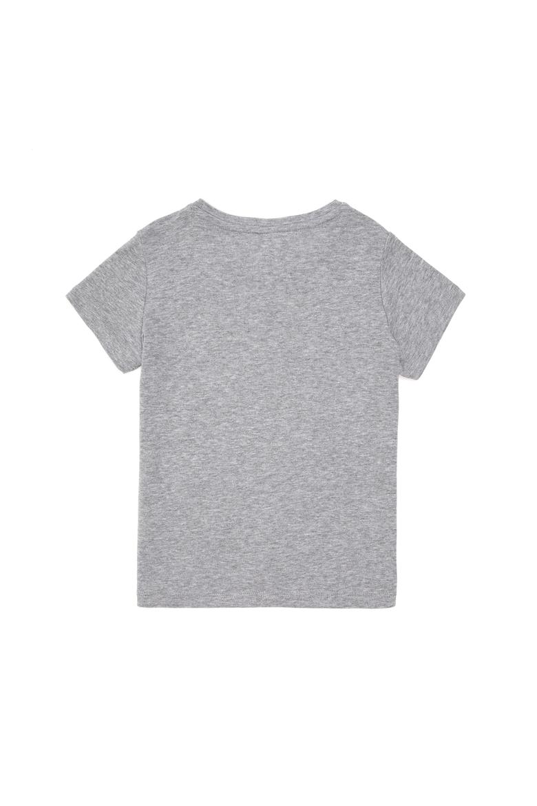 Kız Çocuk Gri Melanj Bisiklet Yaka Basic Tişört - 50294568036