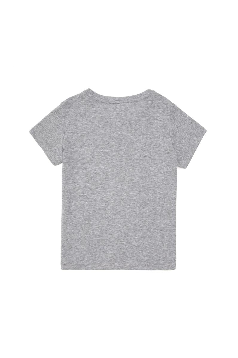 Kız Çocuk Gri Melanj Bisiklet Yaka Basic Tişört