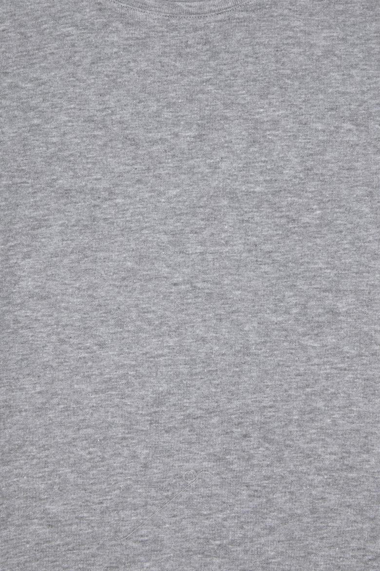 Kız Çocuk Gri Melanj Bisiklet Yaka Basic Tişört - 50294568036