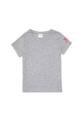 Kız Çocuk Gri Melanj Bisiklet Yaka Basic Tişört - 50294568036