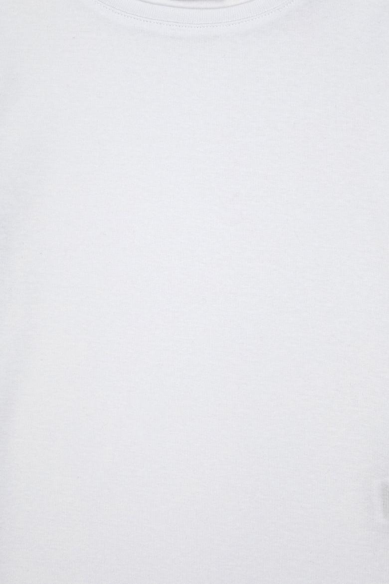 Kız Çocuk Beyaz Bisiklet Yaka Basic Tişört - 50294568006