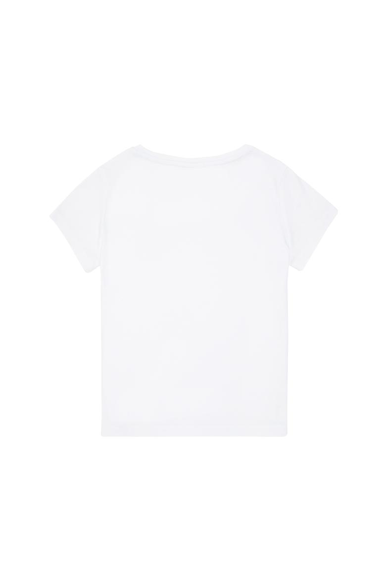 Kız Çocuk Beyaz Bisiklet Yaka Basic Tişört - 50294568006