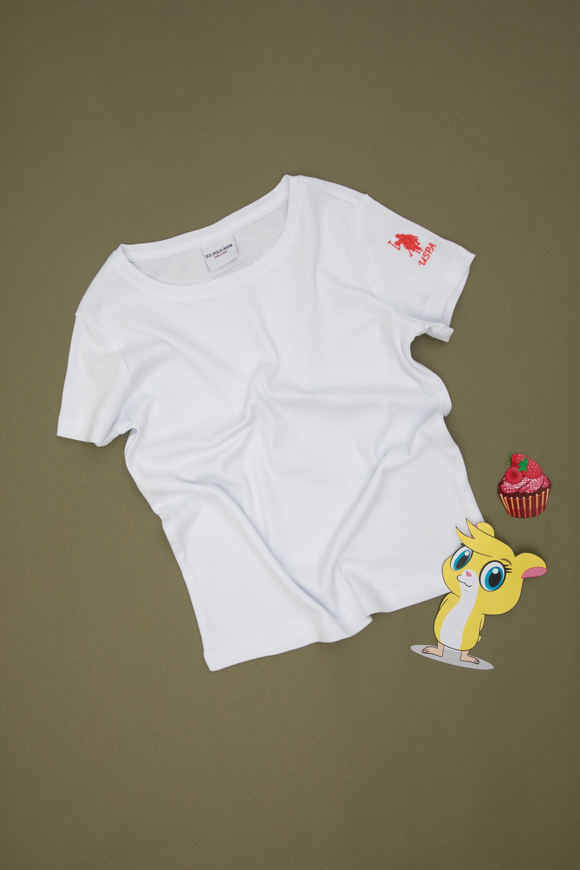 Kız Çocuk Beyaz Bisiklet Yaka Basic Tişört