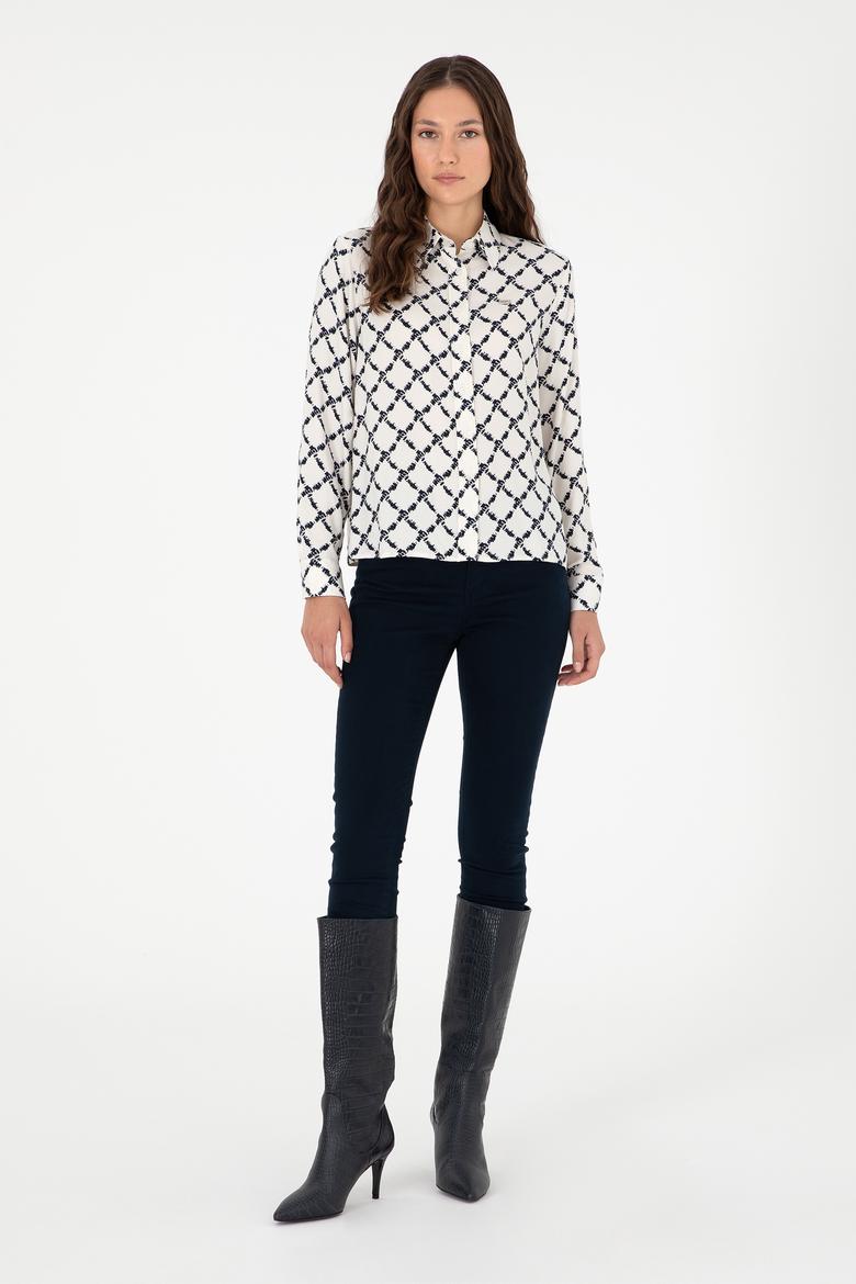 Kadın Lacivert Uzun Kollu Gömlek - 50291104027