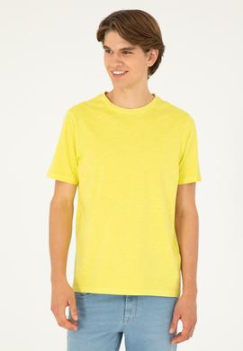 Erkek Regular Fit Bisiklet Yaka Fıstık Yeşili Basic Tişört - 50279578124