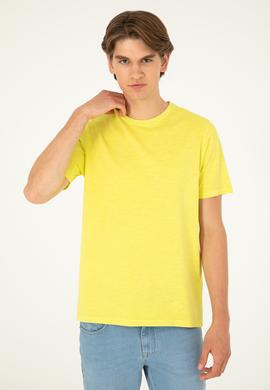 Erkek Regular Fit Bisiklet Yaka Fıstık Yeşili Basic Tişört - 50279578124