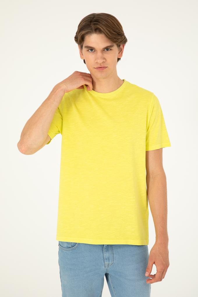 Erkek Regular Fit Bisiklet Yaka Fıstık Yeşili Basic Tişört