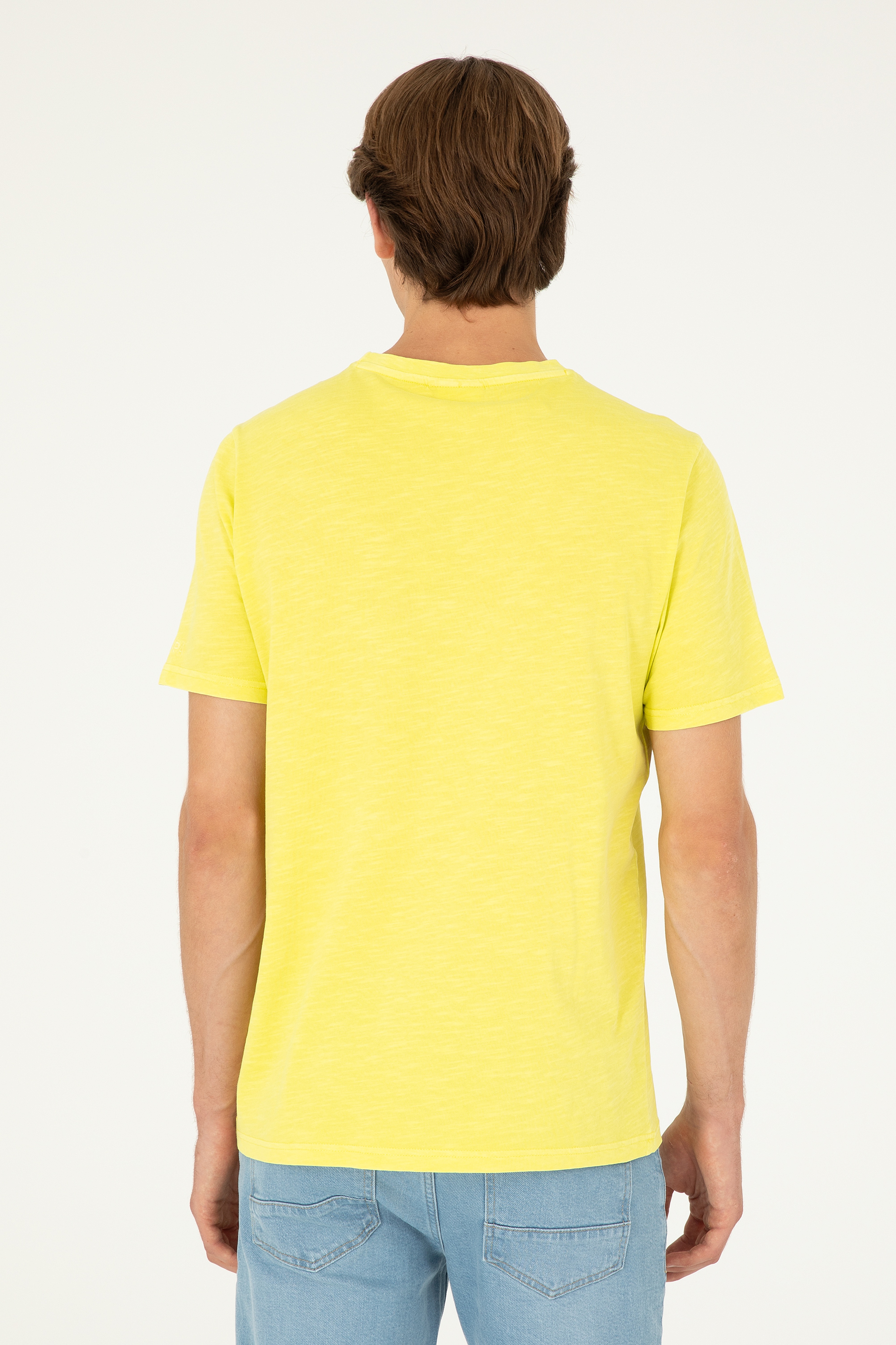 Erkek Regular Fit Bisiklet Yaka Fıstık Yeşili Basic Tişört - Image 5