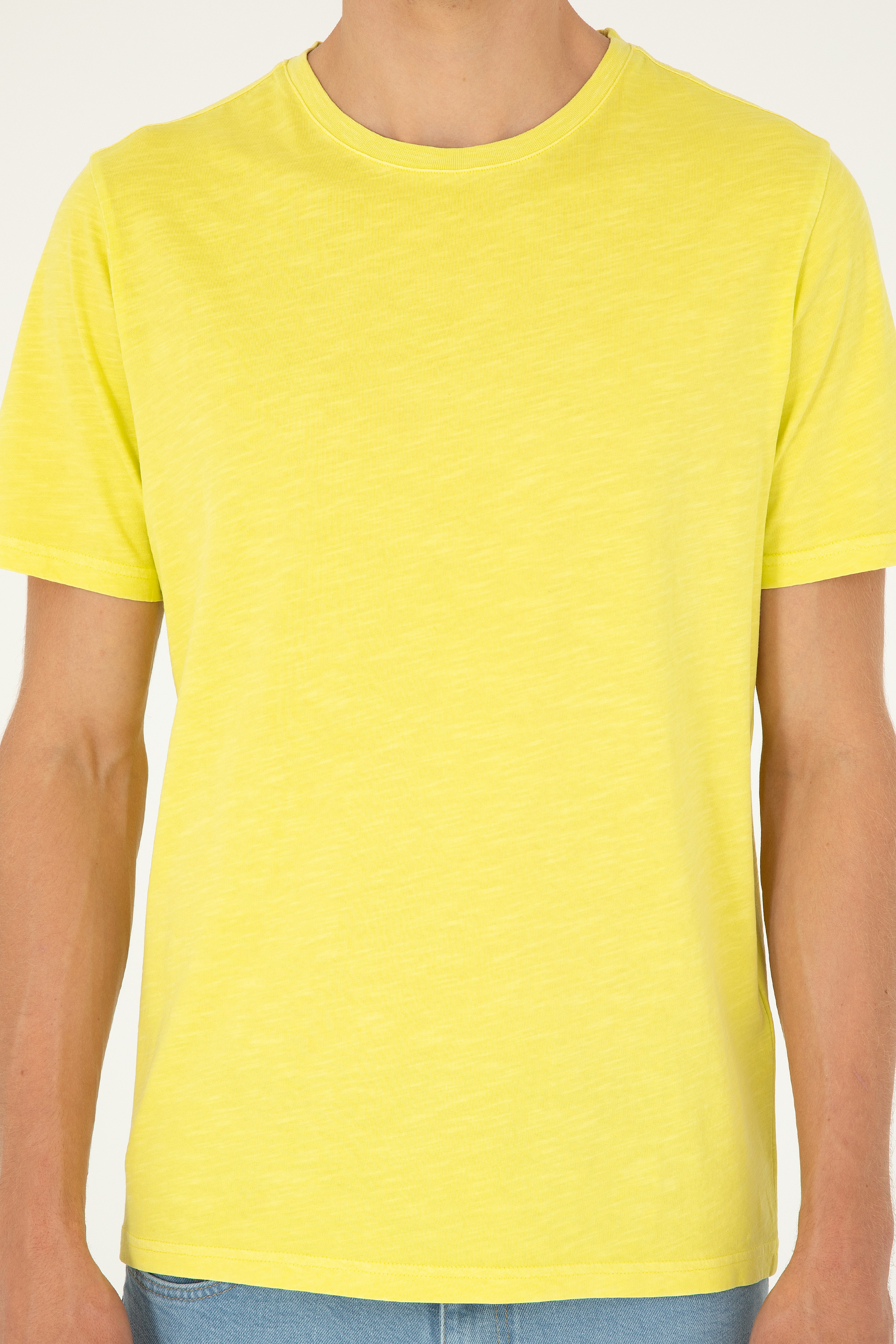 Erkek Regular Fit Bisiklet Yaka Fıstık Yeşili Basic Tişört