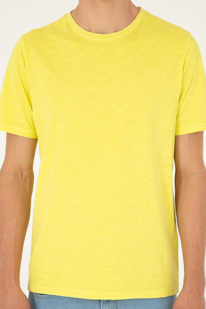 Erkek Regular Fit Bisiklet Yaka Fıstık Yeşili Basic Tişört - 50279578124