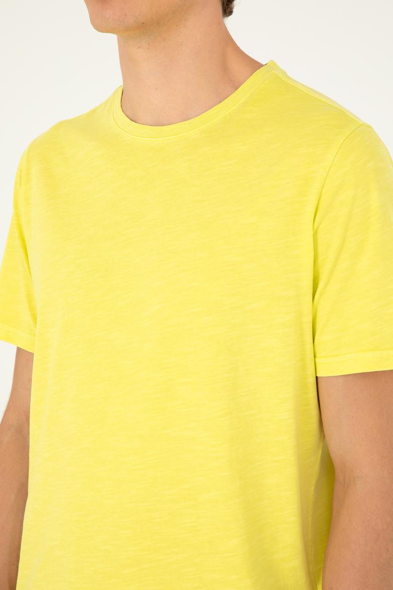 Erkek Regular Fit Bisiklet Yaka Fıstık Yeşili Basic Tişört - 50279578124