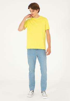 Erkek Regular Fit Bisiklet Yaka Fıstık Yeşili Basic Tişört - 50279578124