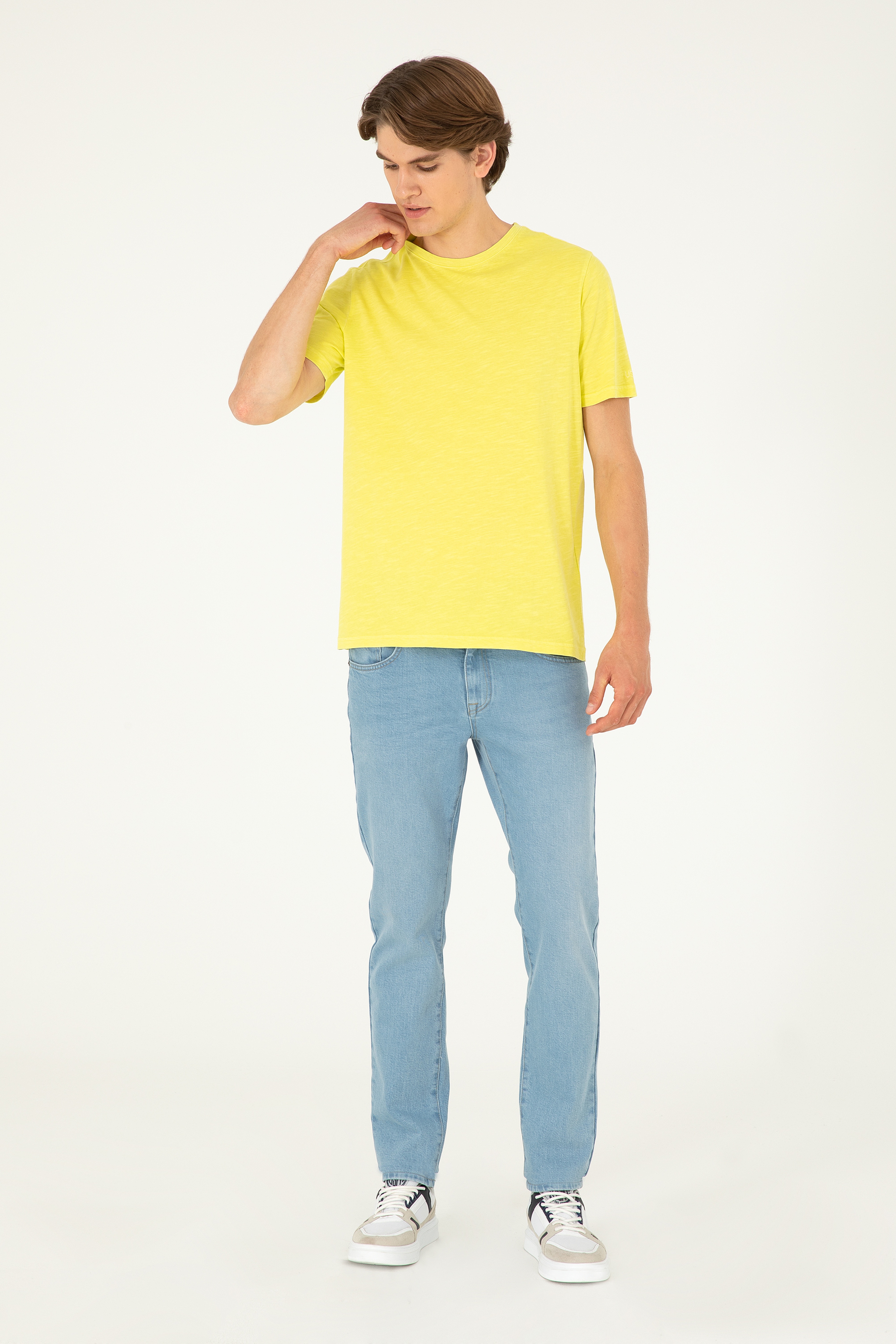 Erkek Regular Fit Bisiklet Yaka Fıstık Yeşili Basic Tişört - Image 4