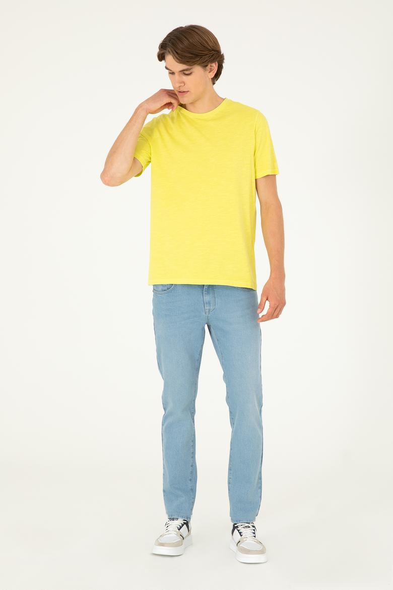 Erkek Regular Fit Bisiklet Yaka Fıstık Yeşili Basic Tişört - 50279578124