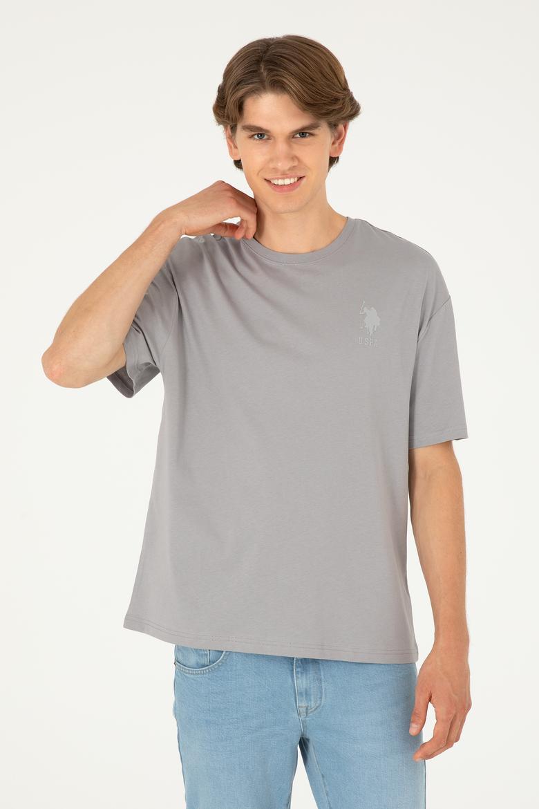 Erkek Comfort Fit Bisiklet Yaka Koyu Gri Tişört - 50281079049