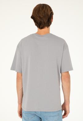 Erkek Comfort Fit Bisiklet Yaka Koyu Gri Tişört - 50281079049