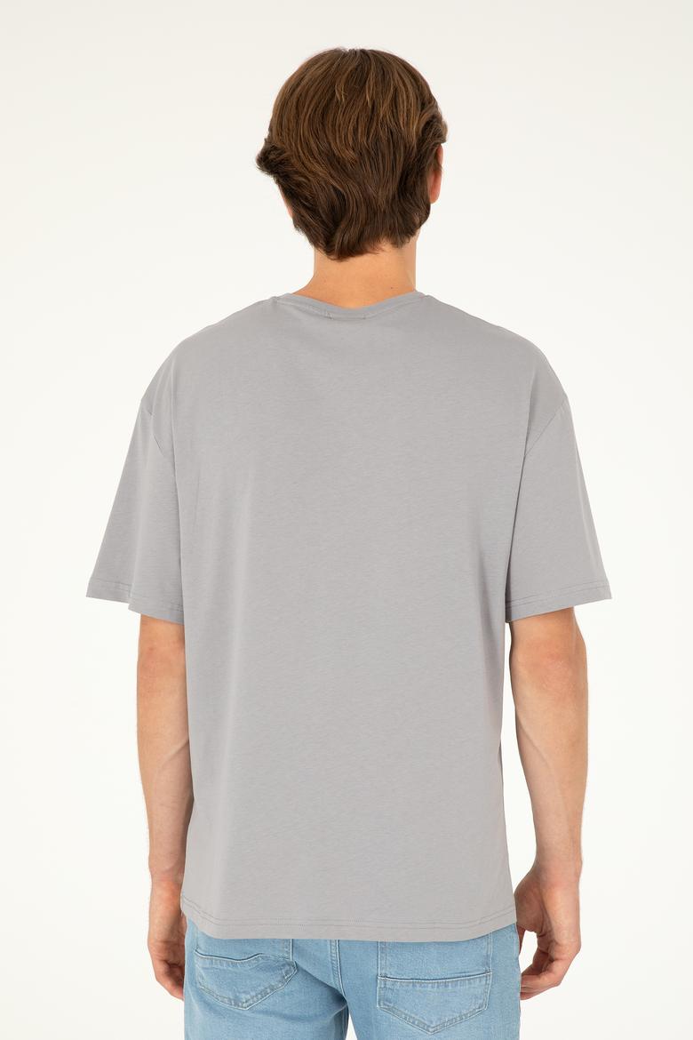 Erkek Comfort Fit Bisiklet Yaka Koyu Gri Tişört - 50281079049