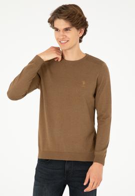 Erkek Slim Fit Bisiklet Yaka Haki Melanj Basic Kazak - 50288888053