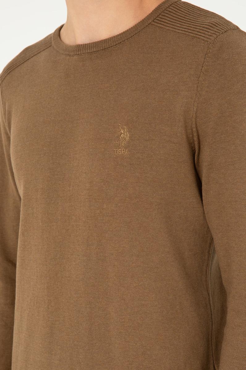 Erkek Slim Fit Bisiklet Yaka Haki Melanj Basic Kazak