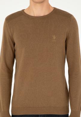 Erkek Slim Fit Bisiklet Yaka Haki Melanj Basic Kazak - 50288888053