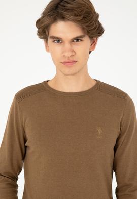 Erkek Slim Fit Bisiklet Yaka Haki Melanj Basic Kazak - 50288888053