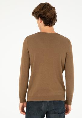 Erkek Slim Fit Bisiklet Yaka Haki Melanj Basic Kazak - 50288888053